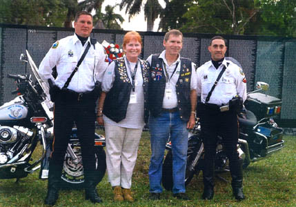 (L-R) Motor Officer Ross Bethard III, Sharon Denitto, Gary Denitto, Motor Officer Adam Reisner, Boca Raton Florida Police Department, November 2004