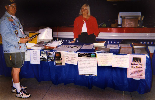Sharon Denitto at her information stand, Mississippi Vietnam Veterans Memorial Dedication, Ocean Springs, MS, April 1999