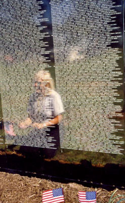 Sharon Denitto at the Moving Wall taken by Alice Hutchinson, volunteer at the Tampa Florida event 1997